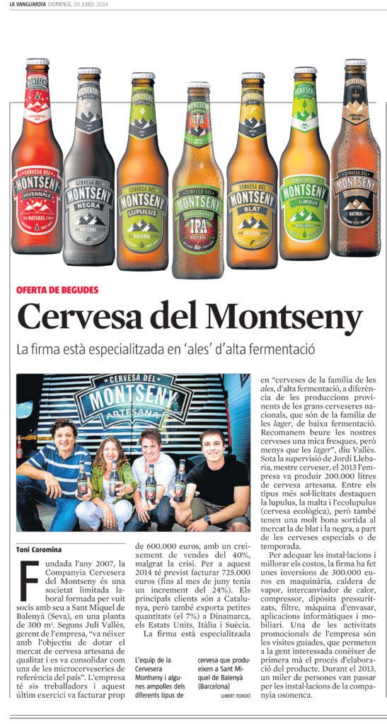 Cervesa del Montseny, La Vanguardia Cervesa del Montseny, La Vanguardia